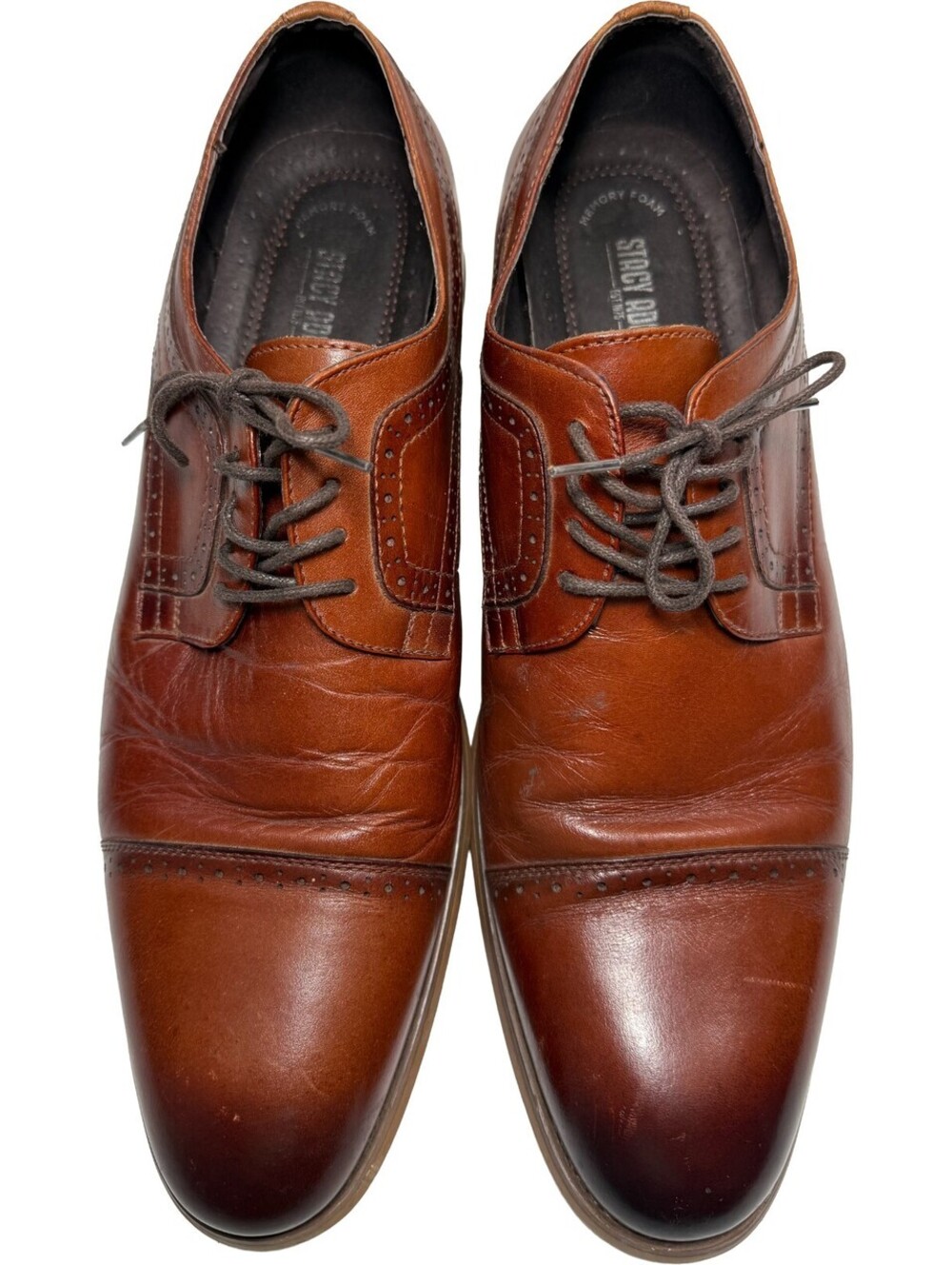 Stacy Adams Dickinson Cap Toe Oxford Dress Shoes Cognac Mens Size 14M 25066-221 - Picture 2 of 16